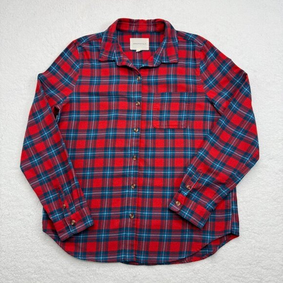 Aeropastale Plaid Flannel Shirt Button Up Cabin Grunge Red Blue Womens L - Picture 6 of 12